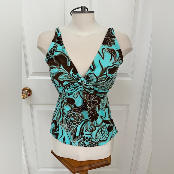 Sunsets Separates Aqua and Brown Floral Swim Camisole 36DD - Picture 2 of 9